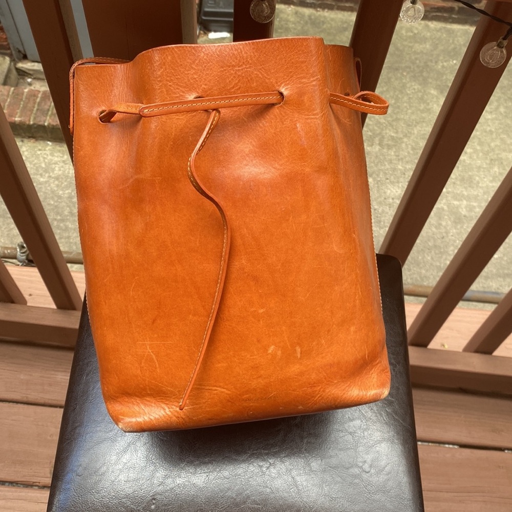 Mansur Gavriel Bucket Bag in Brandy/Brick with Raw Interior